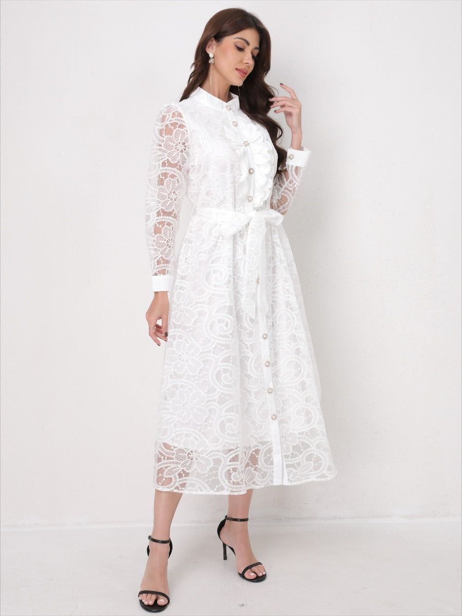 Heavy Embroidery Mesh Maxi Dress