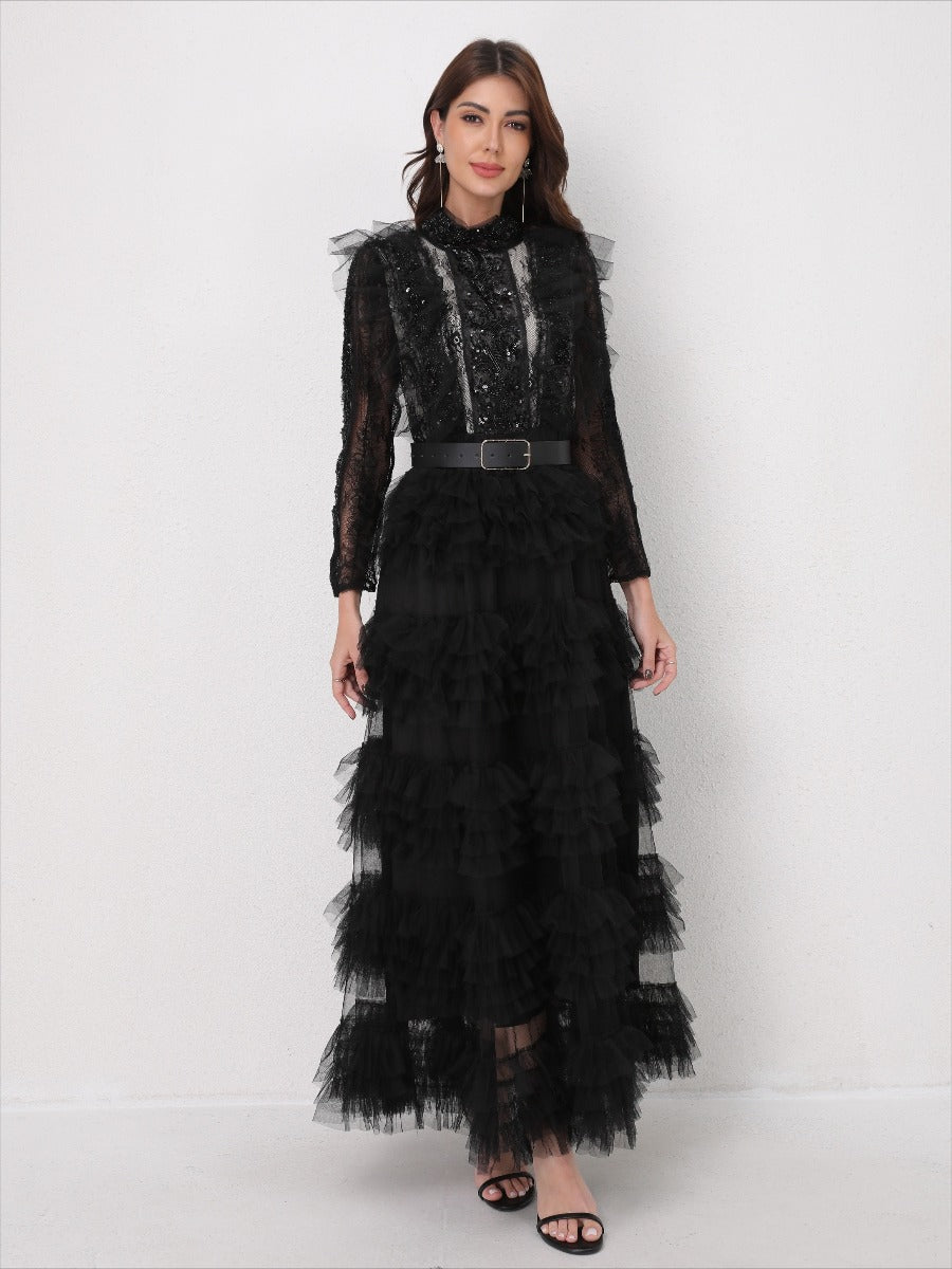 Elegant Sequin-Beaded Tulle Dress
