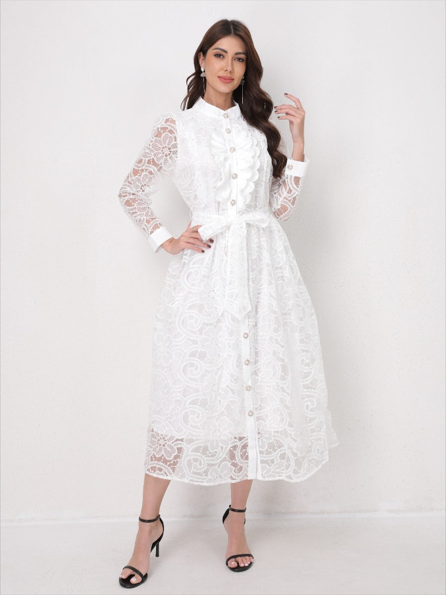Heavy Embroidery Mesh Maxi Dress