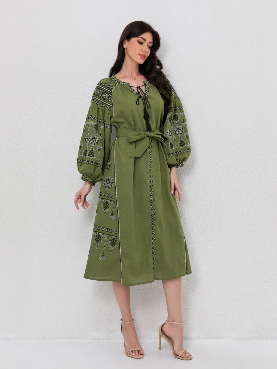 Bohemian Vintage Floral Embroidery Maxi Dress