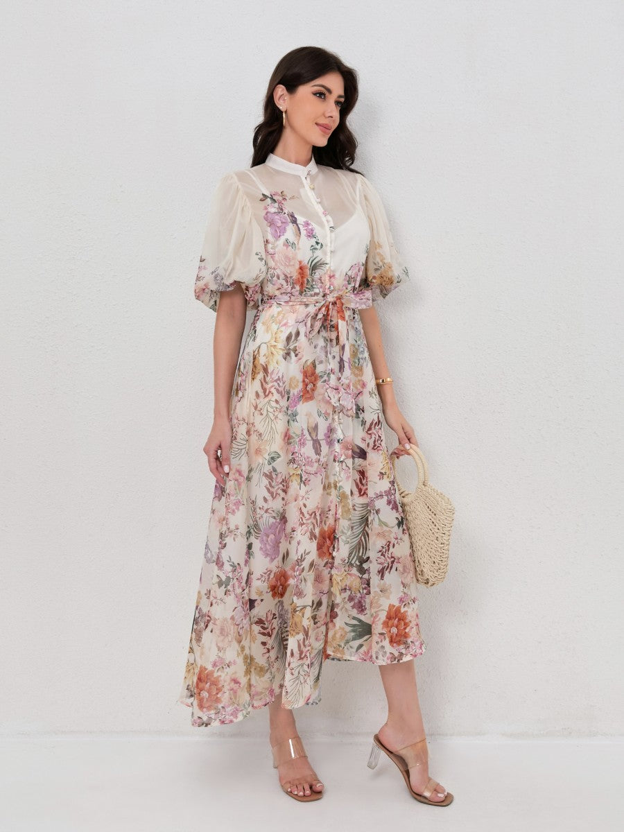 Classic Short Sleeve Print Maxi Dress
