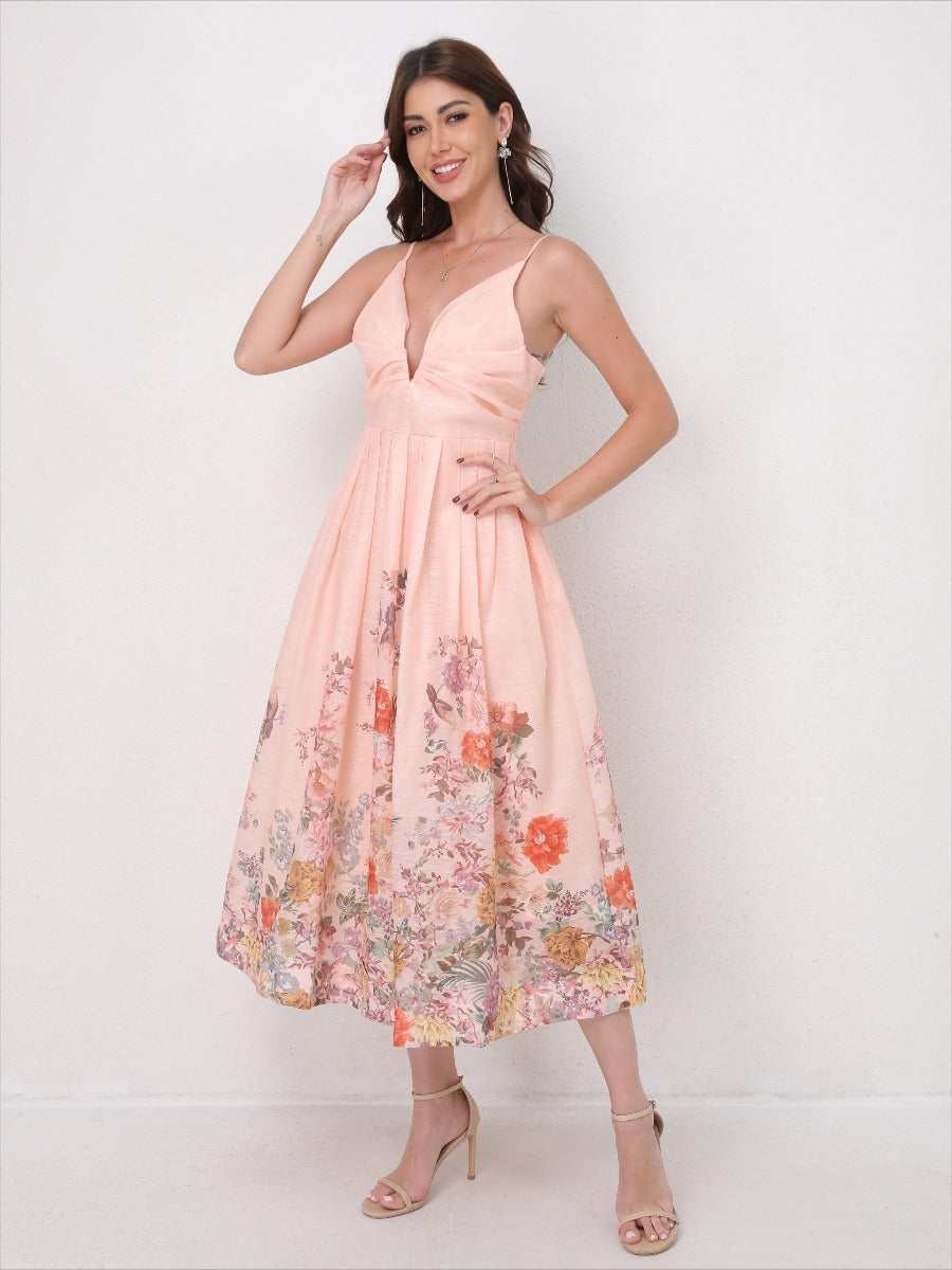 V-Neck Slip Vacation Flowy Maxi Dress