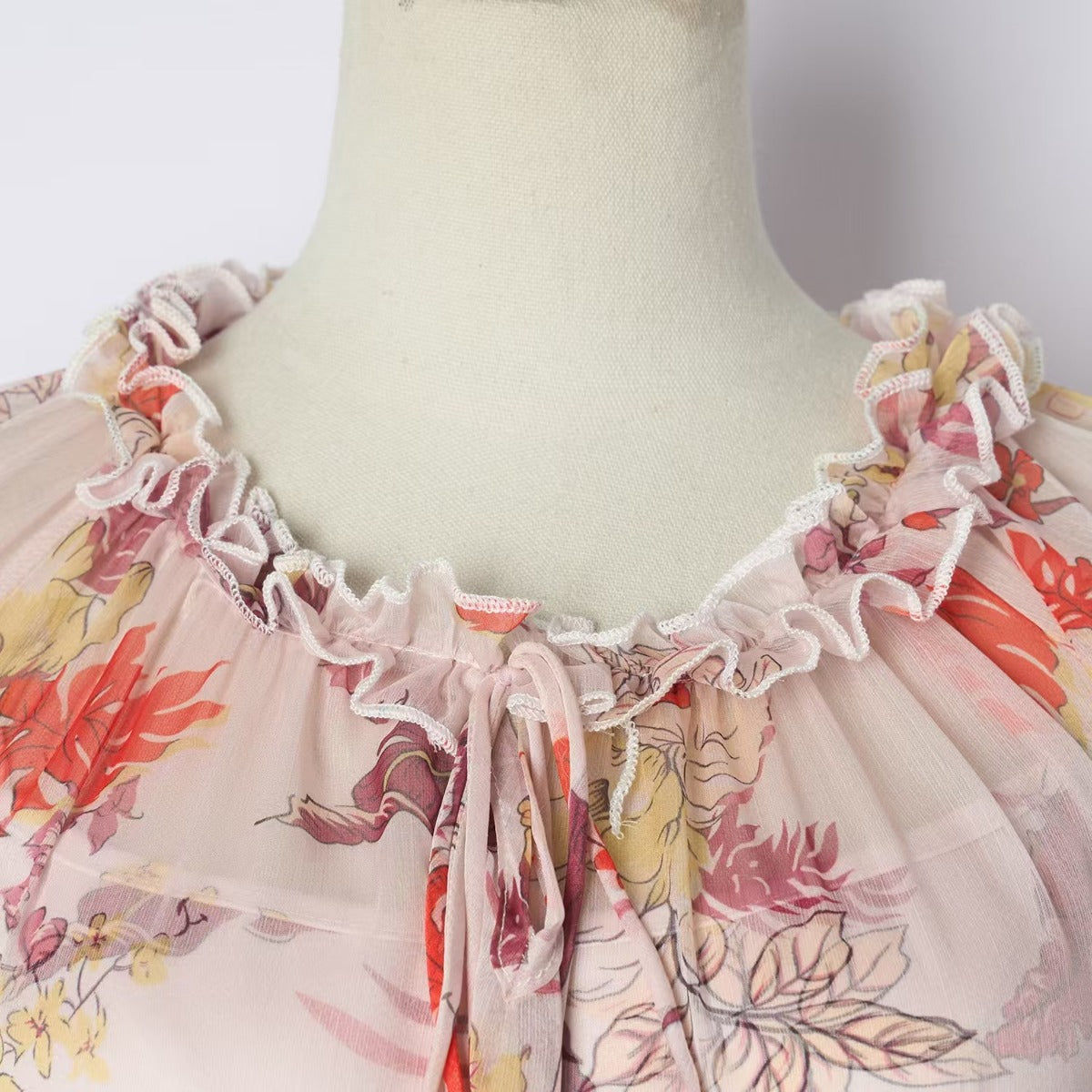 Printed Fungus Collar Long Sleeved Chiffon Sets