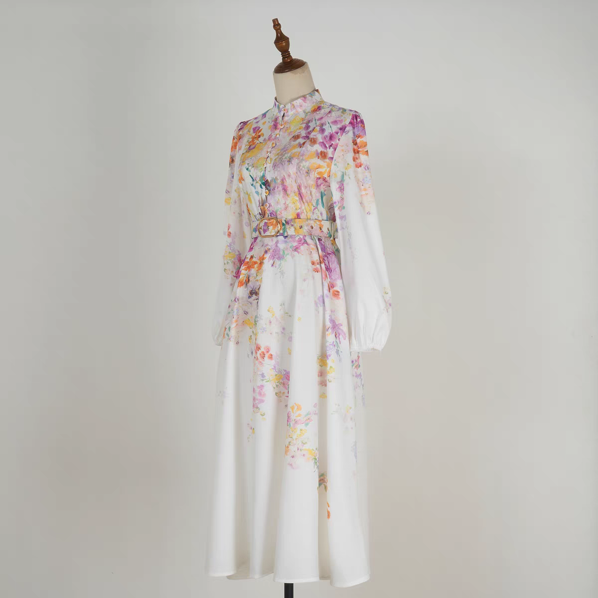 Printed Stand Up Collar Dress
