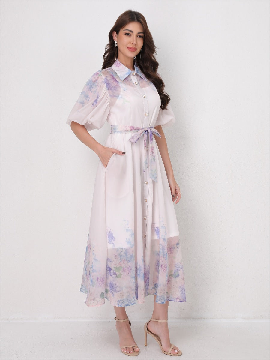 Printed Vacation Dress Tie-Waist Design