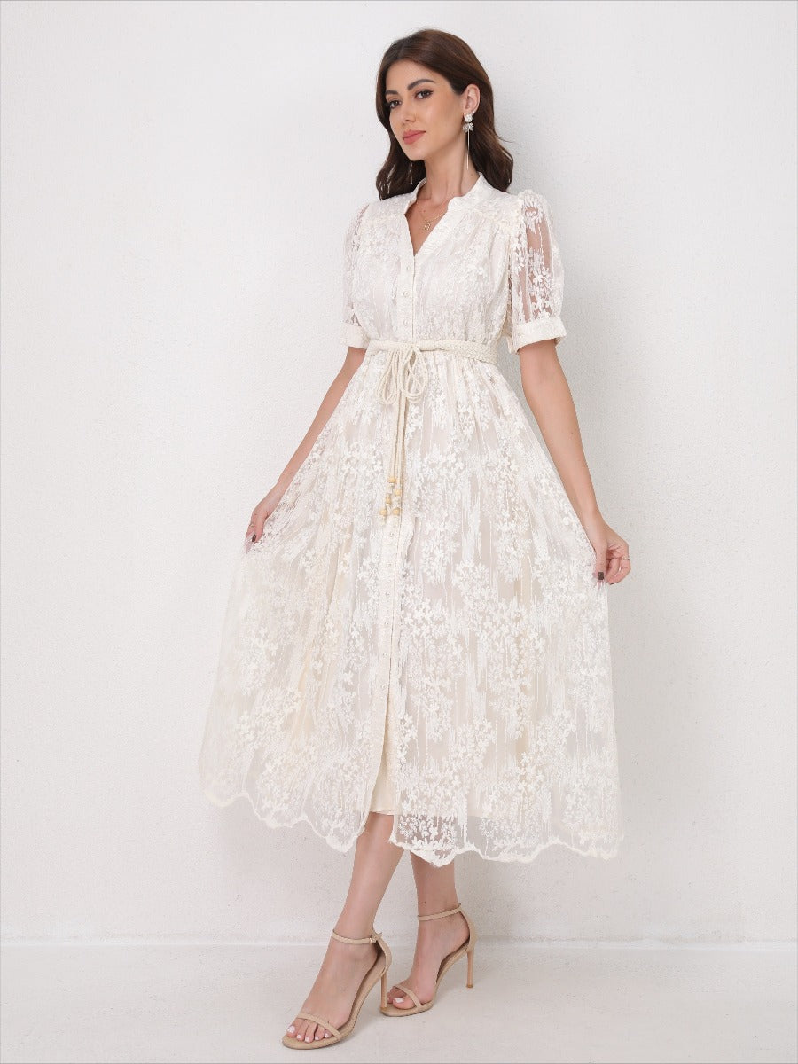 Summer Elegant V Neck Embroidery Dress