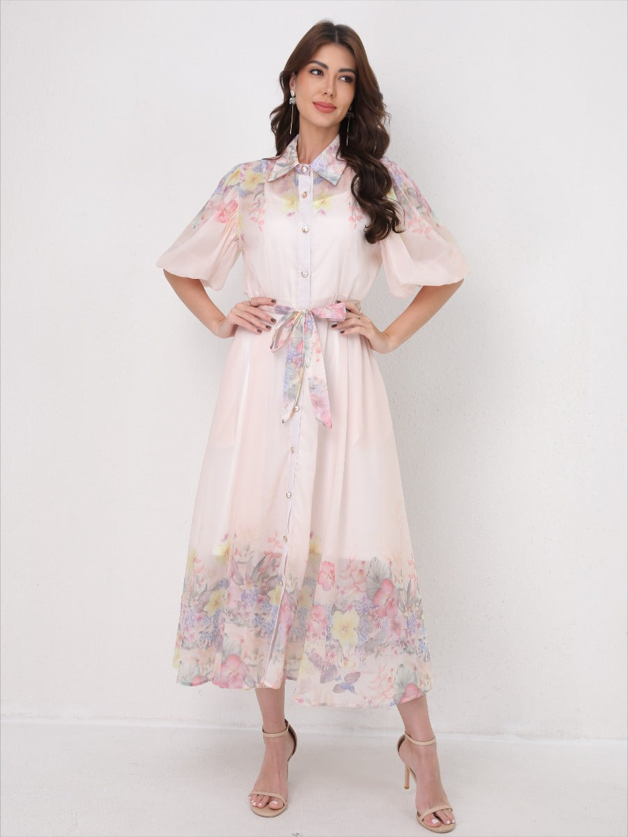 Printed Vacation Dress Tie-Waist Design