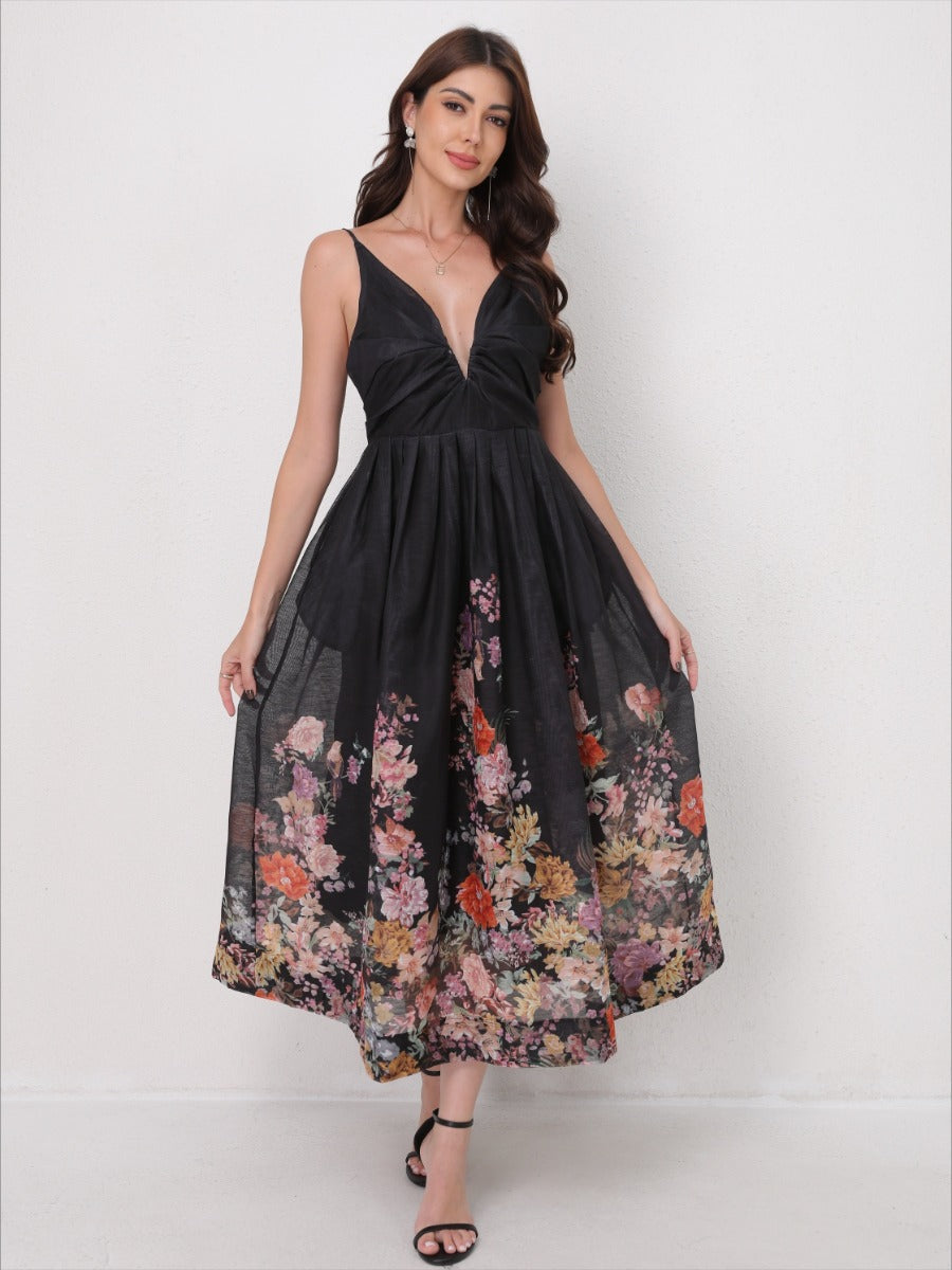 V-Neck Slip Vacation Flowy Maxi Dress
