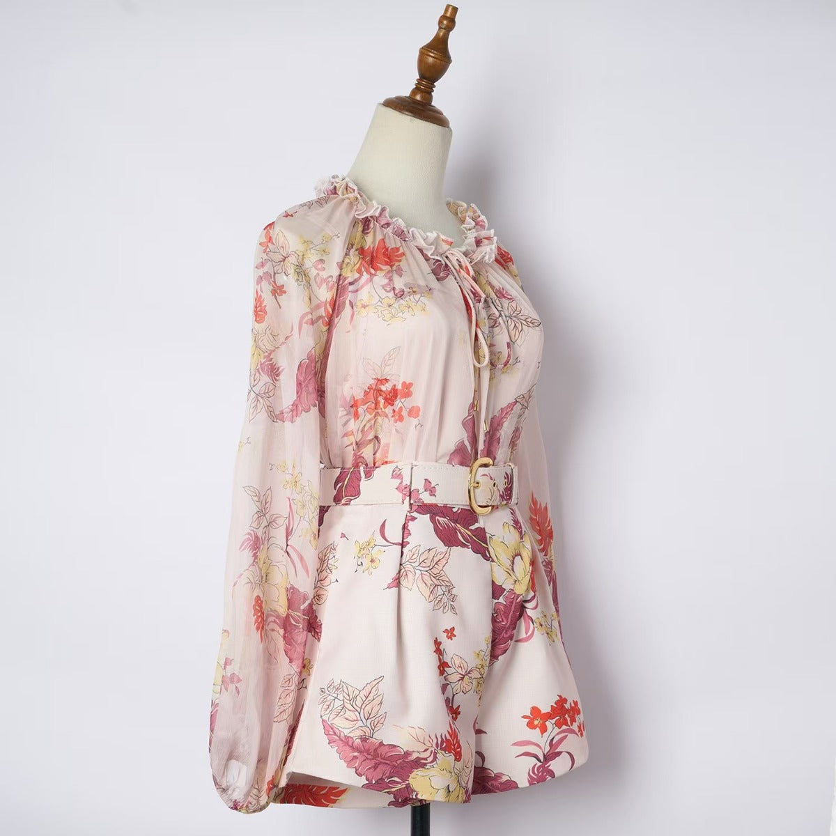 Printed Fungus Collar Long Sleeved Chiffon Sets