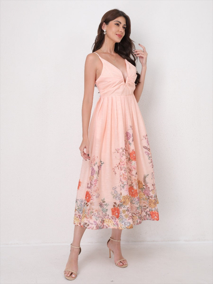 V-Neck Slip Vacation Flowy Maxi Dress