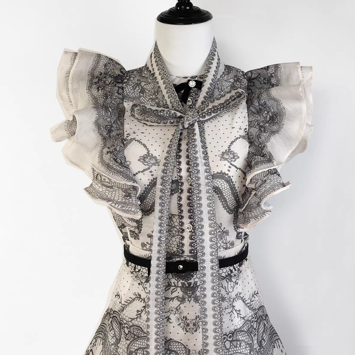Ruffled Sleeve Top and High Waist Printed Skirt Set