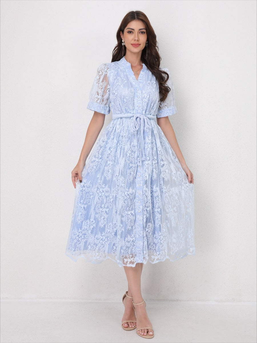 Summer Elegant V Neck Embroidery Dress
