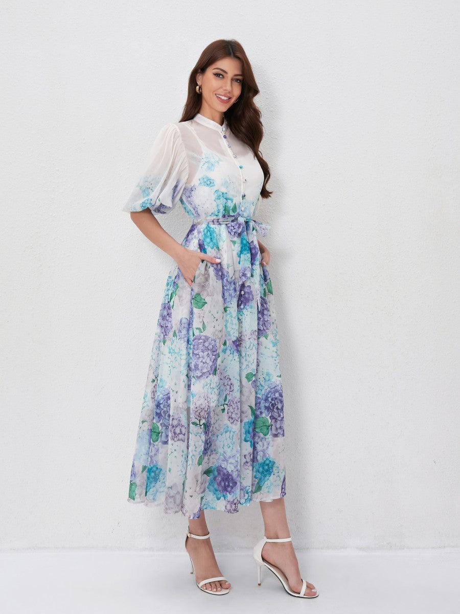 Floral Print Short Sleeve Maxi Dresses