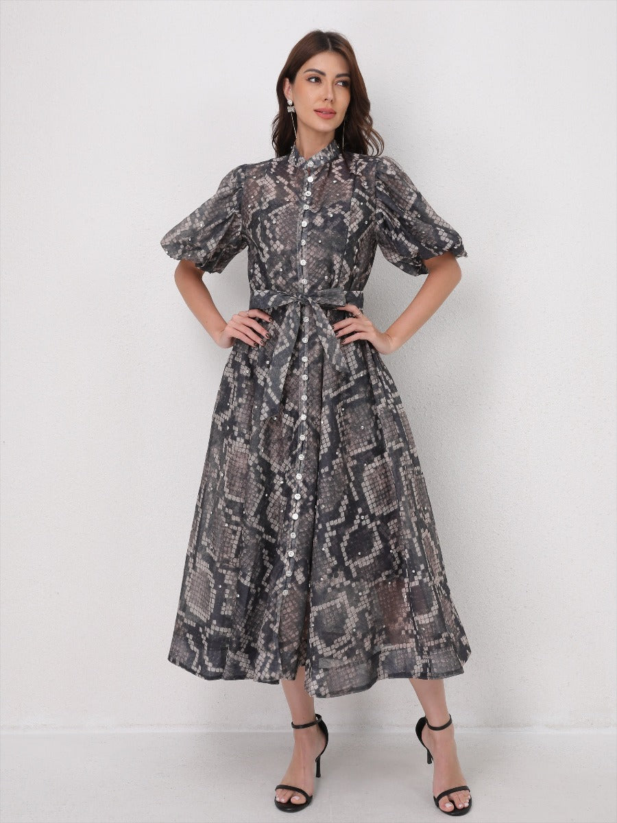 Rhinestone Short Sleeve Maxi Dress