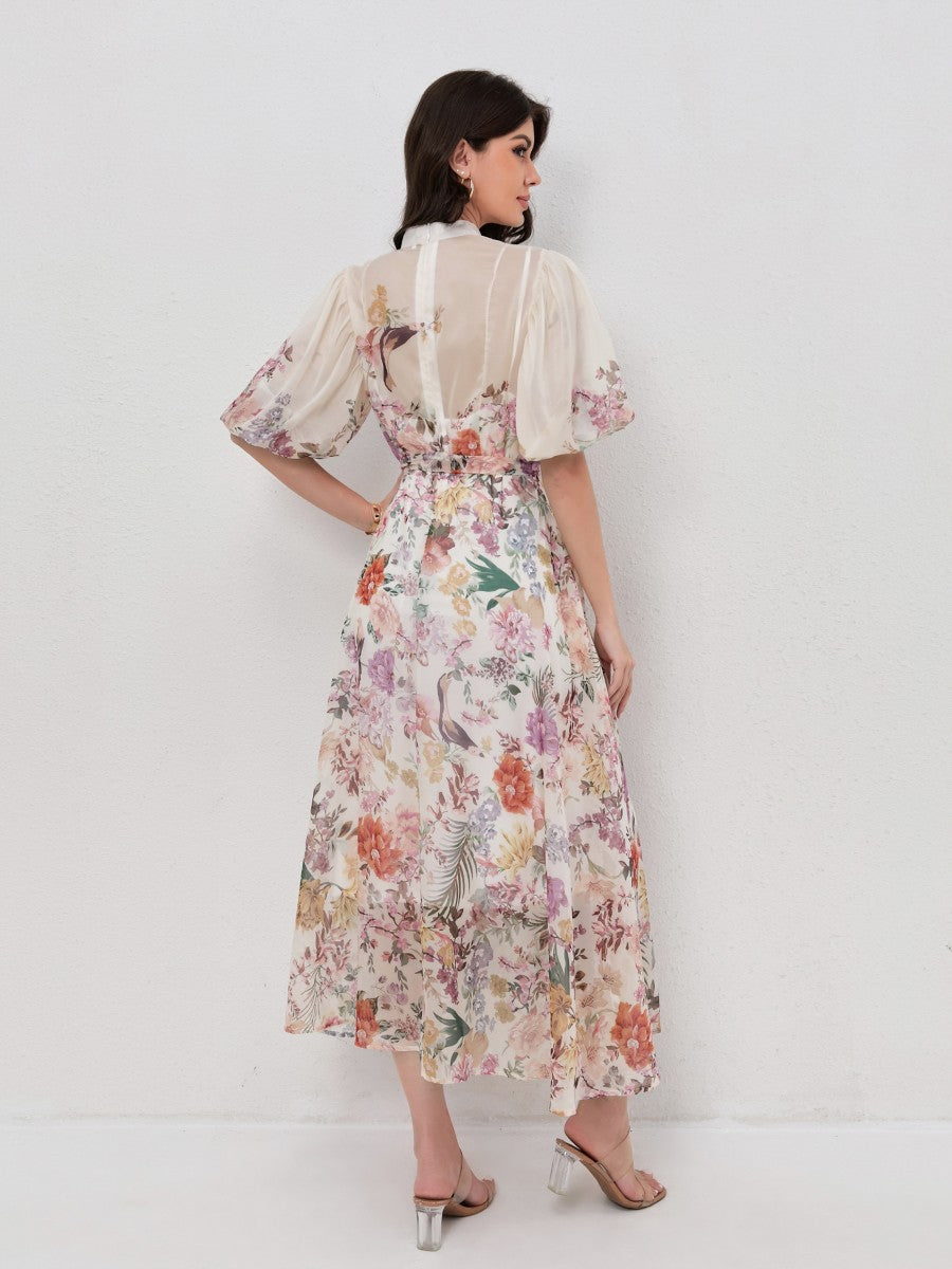 Classic Short Sleeve Print Maxi Dress