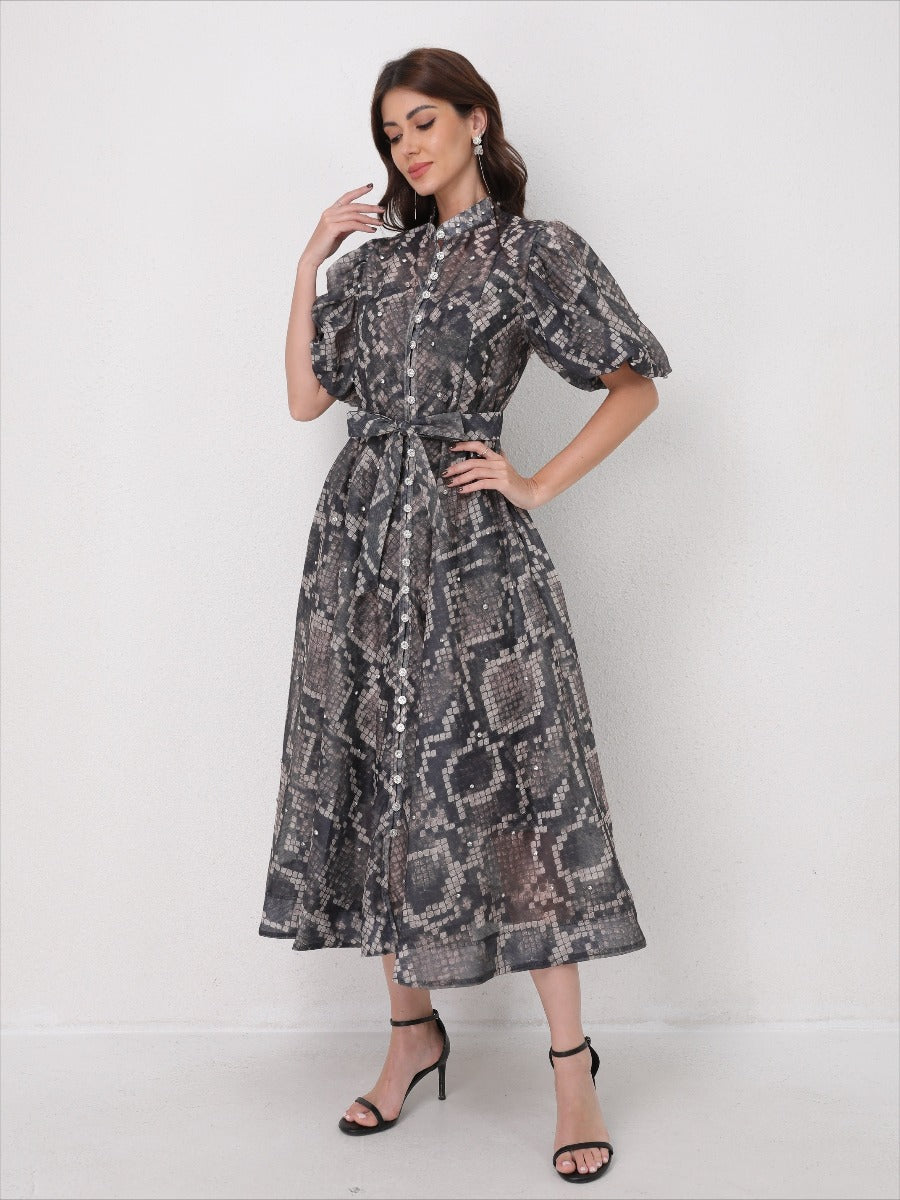 Rhinestone Short Sleeve Maxi Dress
