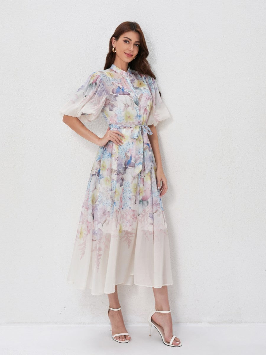Floral Print Short Sleeve Maxi Dresses