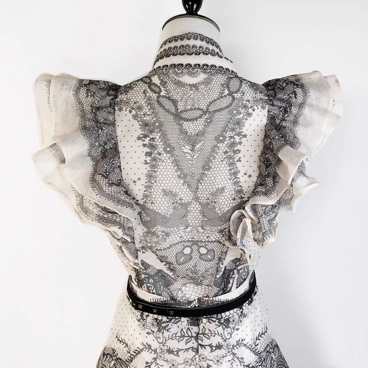Ruffled Sleeve Top and High Waist Printed Skirt Set