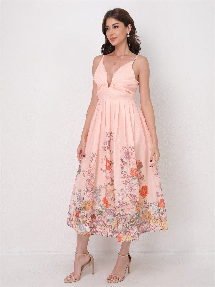 V-Neck Slip Vacation Flowy Maxi Dress