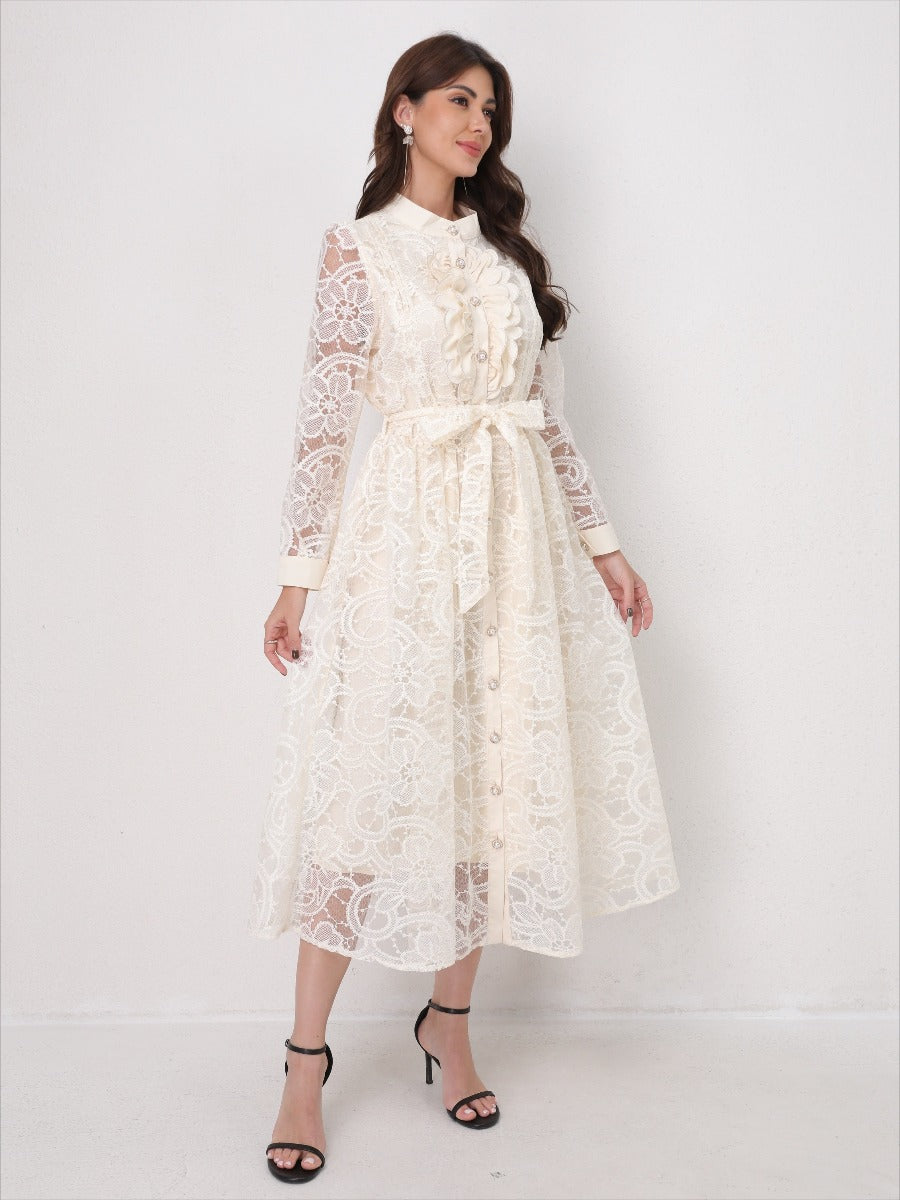 Heavy Embroidery Mesh Maxi Dress