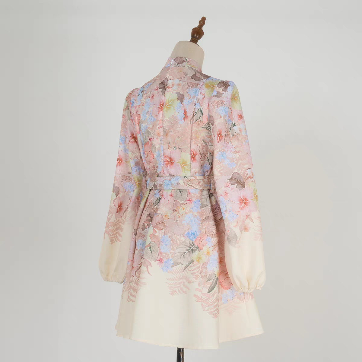 Stand Collar Printed Short Dress