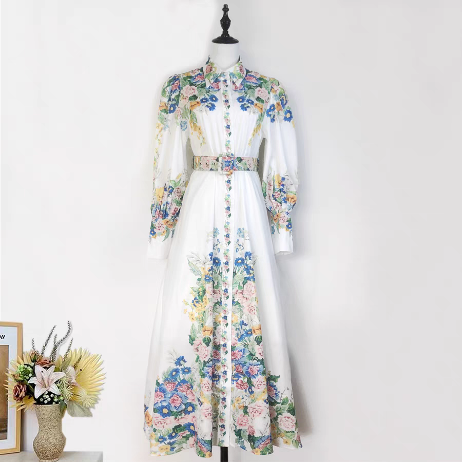 Lantern Sleeve Flower Print Dress
