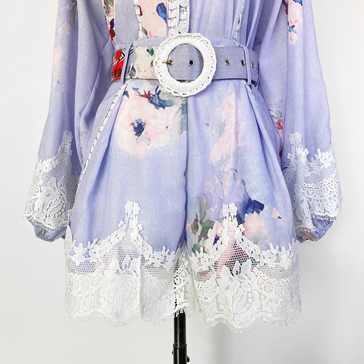 Lace Print Single-Breasted Shirt + Shorts Set