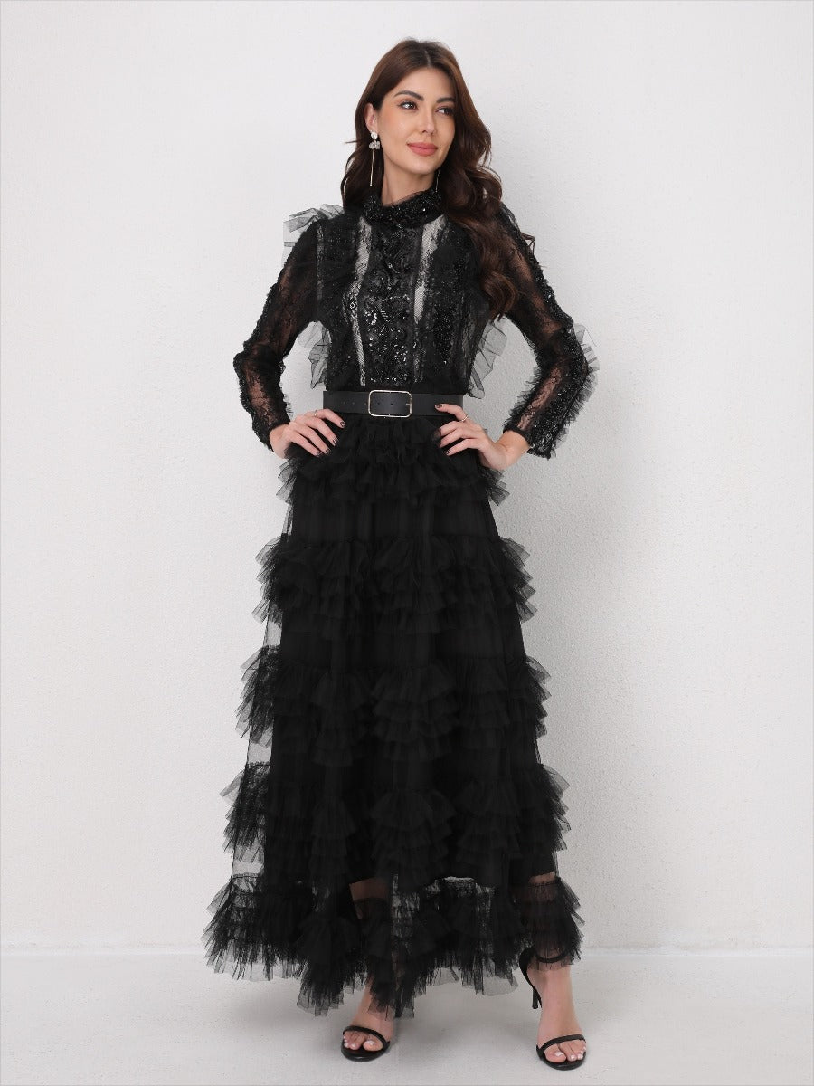 Elegant Sequin-Beaded Tulle Dress