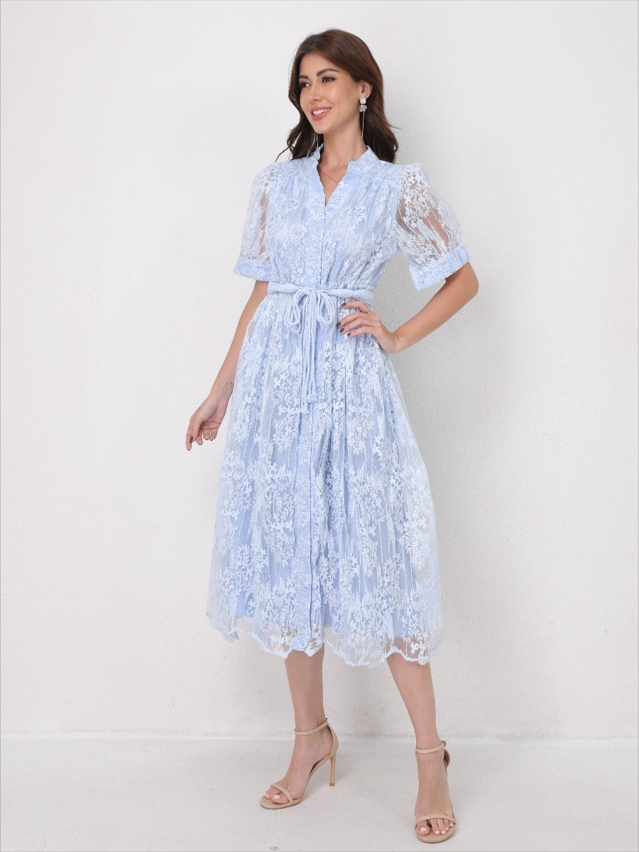 Summer Elegant V Neck Embroidery Dress