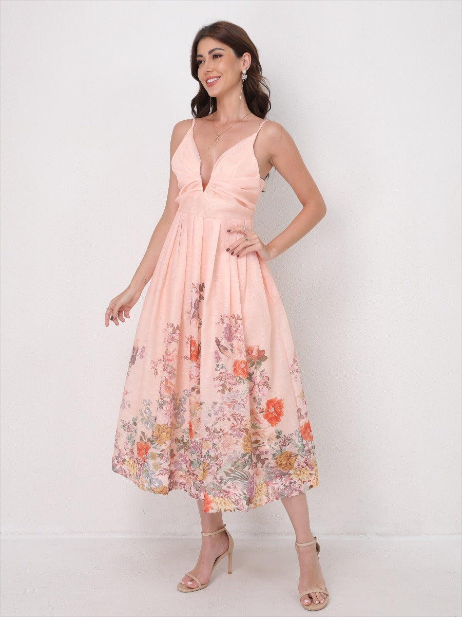 V-Neck Slip Vacation Flowy Maxi Dress