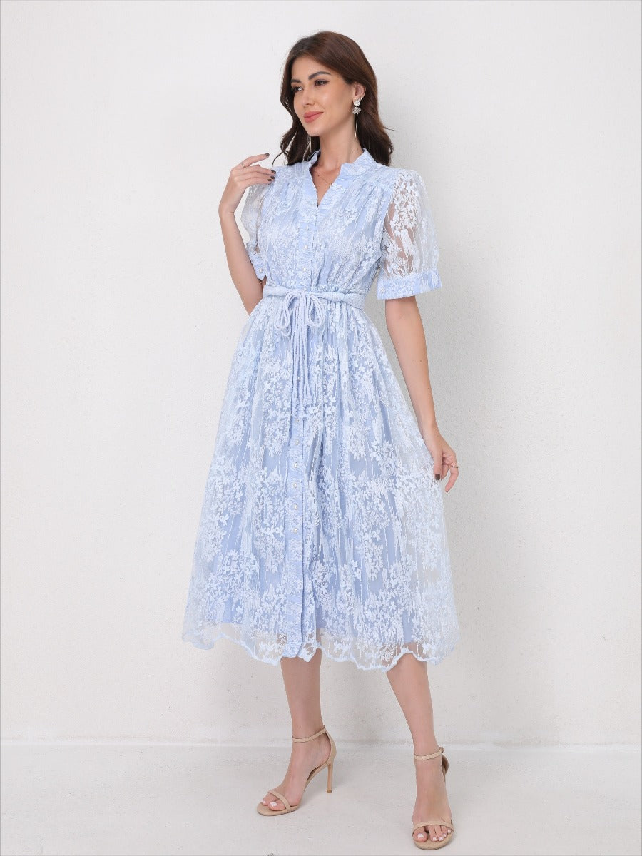 Summer Elegant V Neck Embroidery Dress
