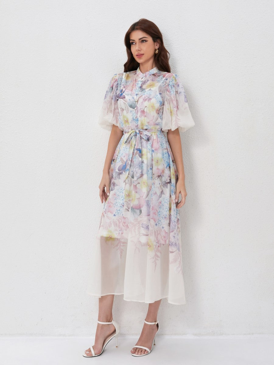 Floral Print Short Sleeve Maxi Dresses