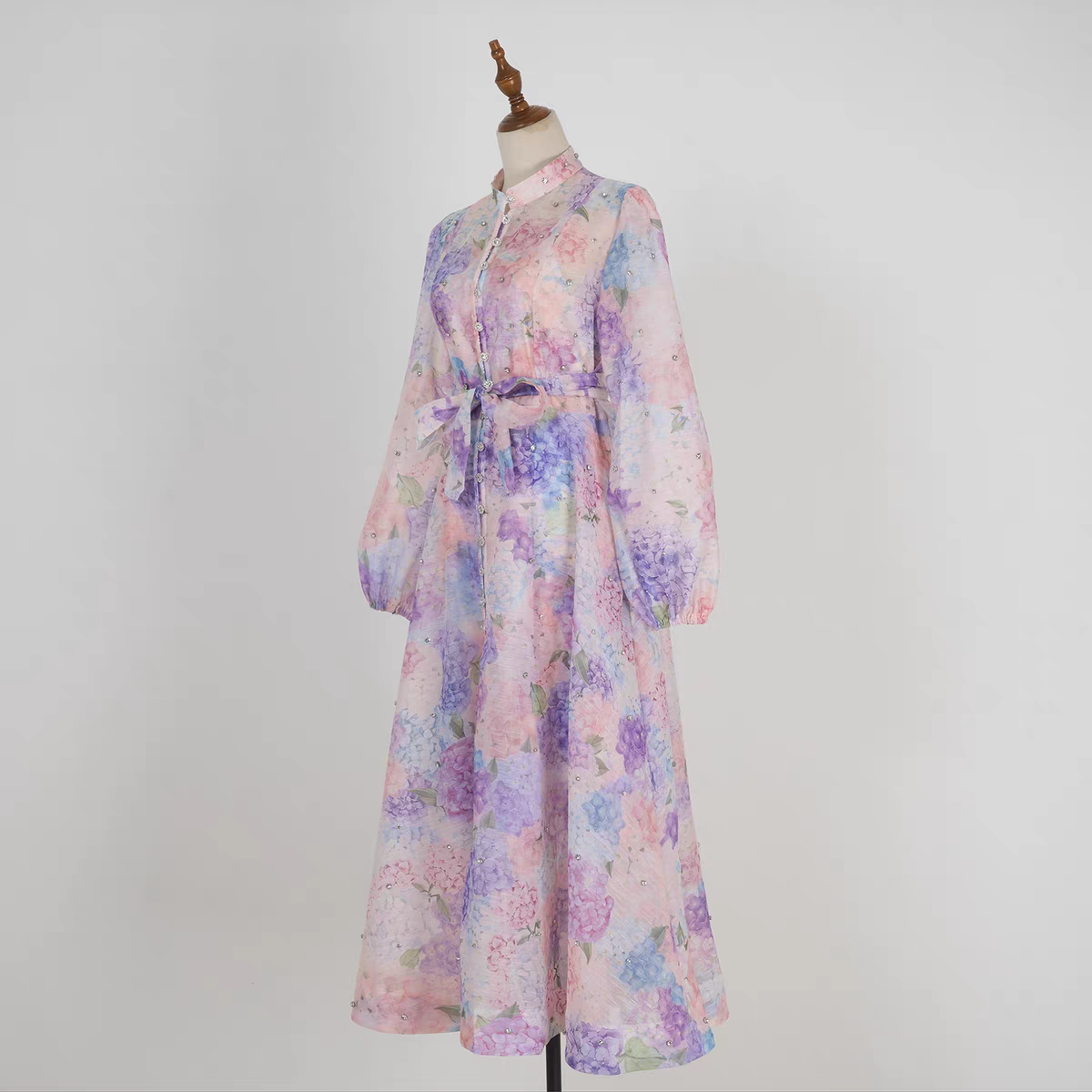 Purple Print Long Sleeve Dress
