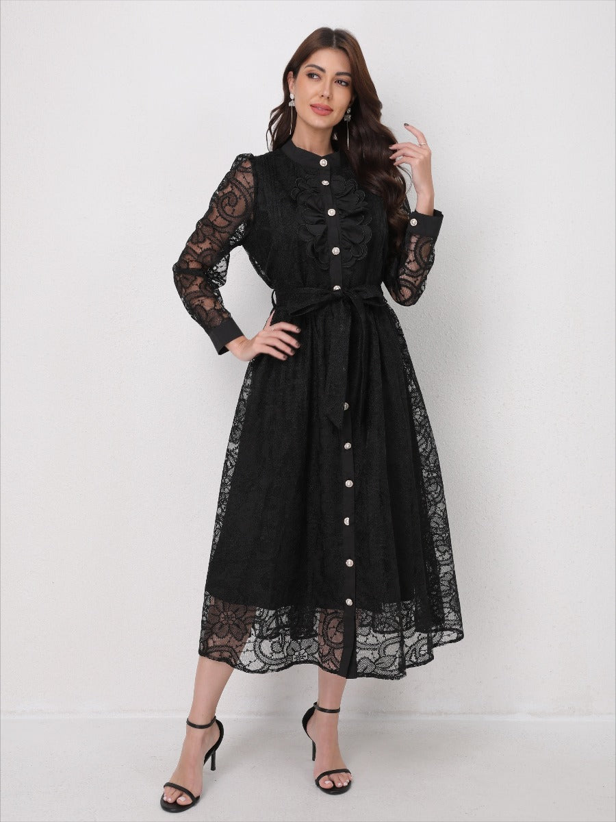Heavy Embroidery Mesh Maxi Dress
