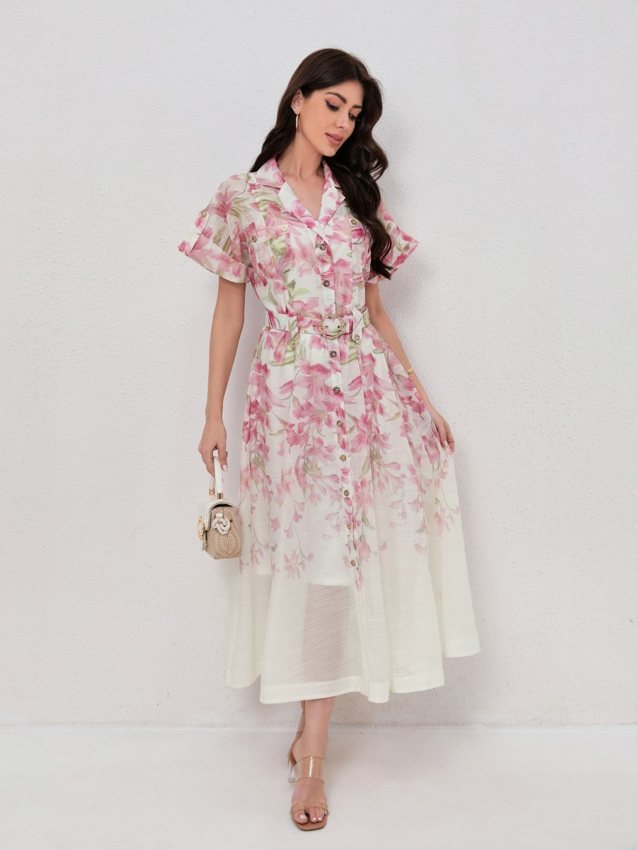 Classic Collared Short Sleeves Shirt Dresses
