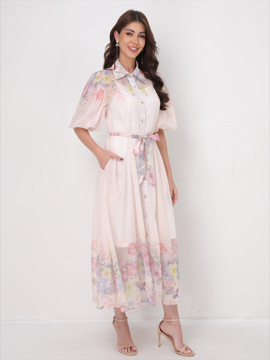 Printed Vacation Dress Tie-Waist Design
