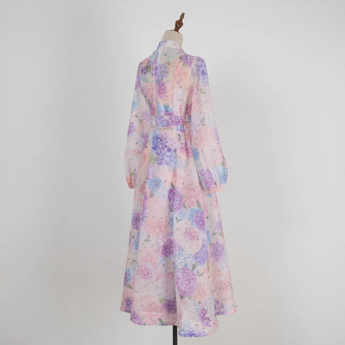 Purple Print Long Sleeve Dress
