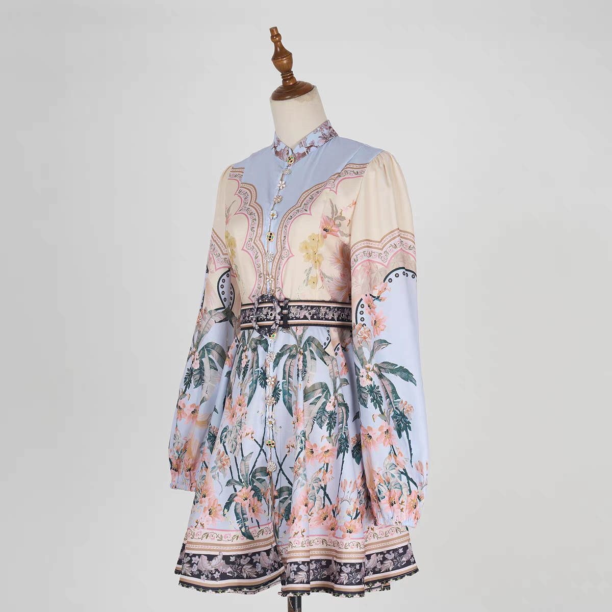 Vintage Heavy-Duty Buttons Short Dress