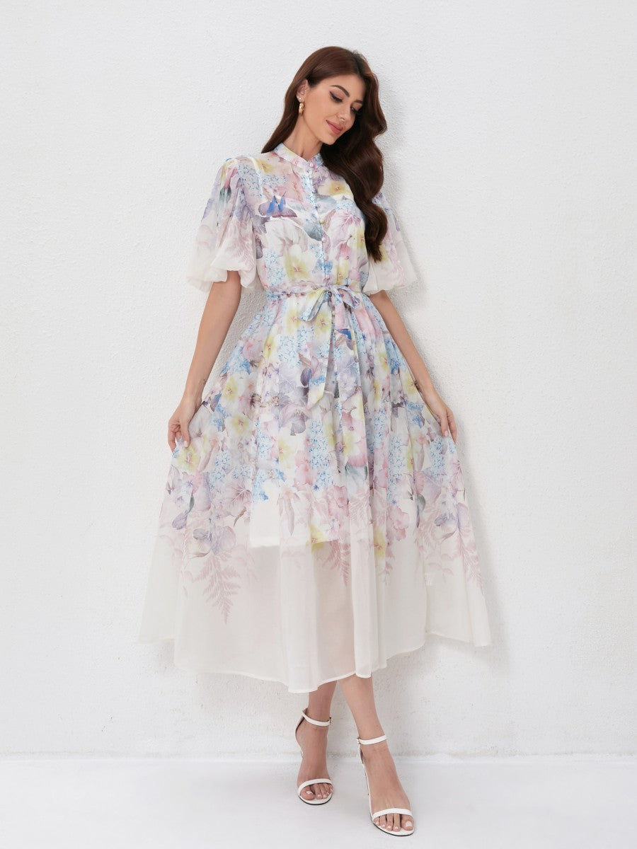 Floral Print Short Sleeve Maxi Dresses