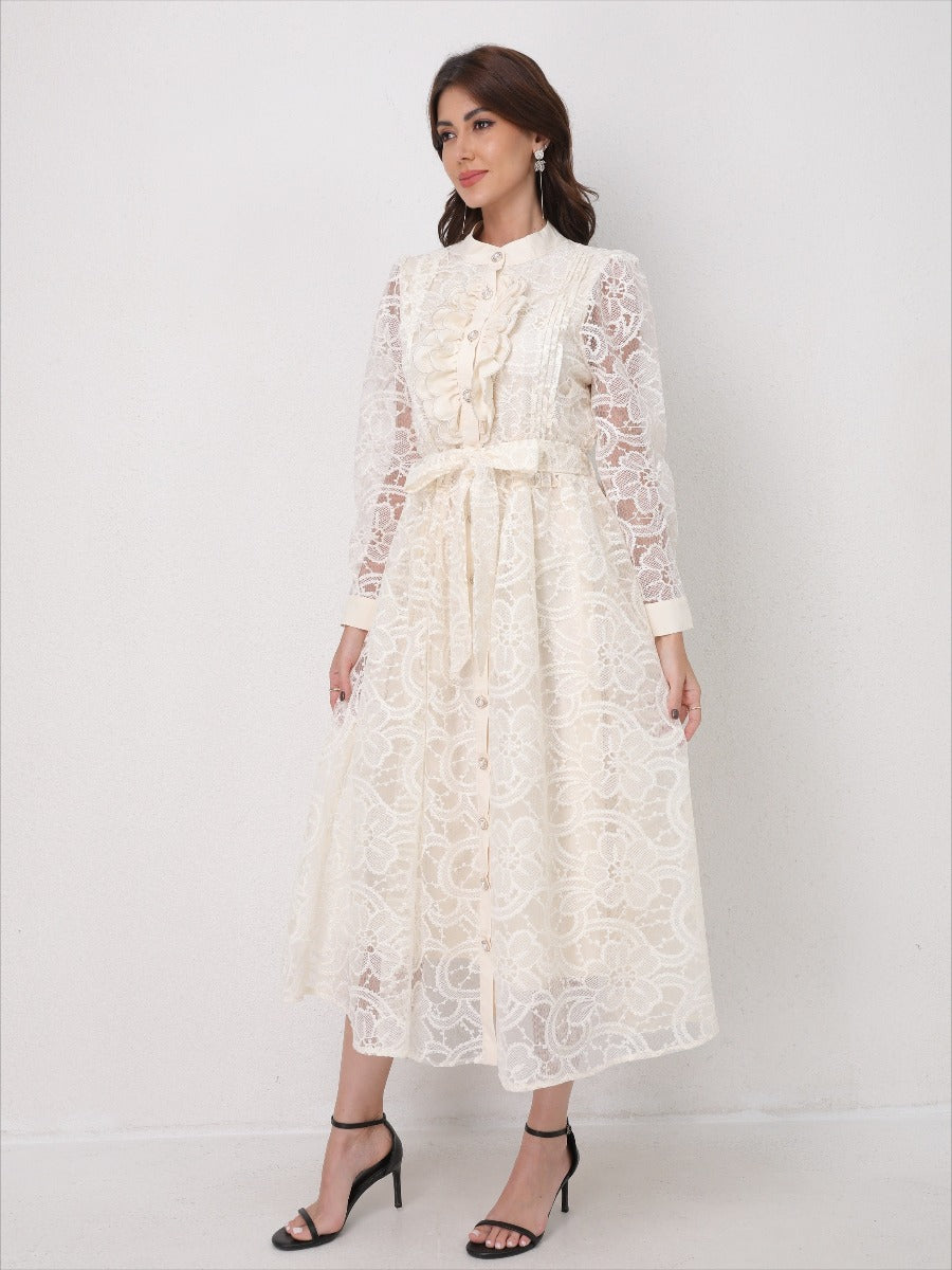 Heavy Embroidery Mesh Maxi Dress