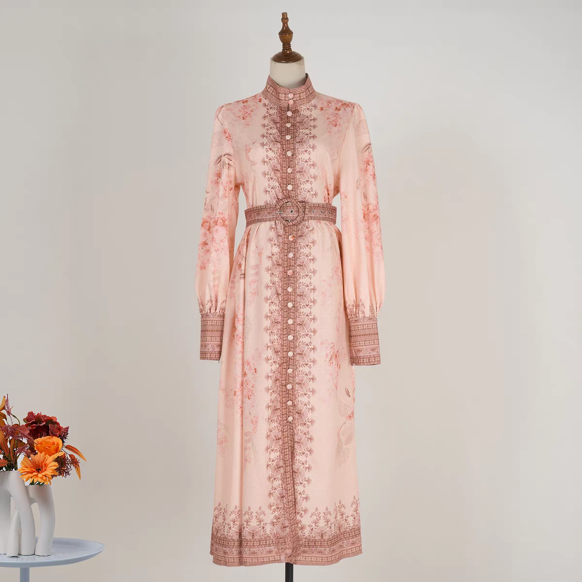 Floral Pattern Long Linen Dress