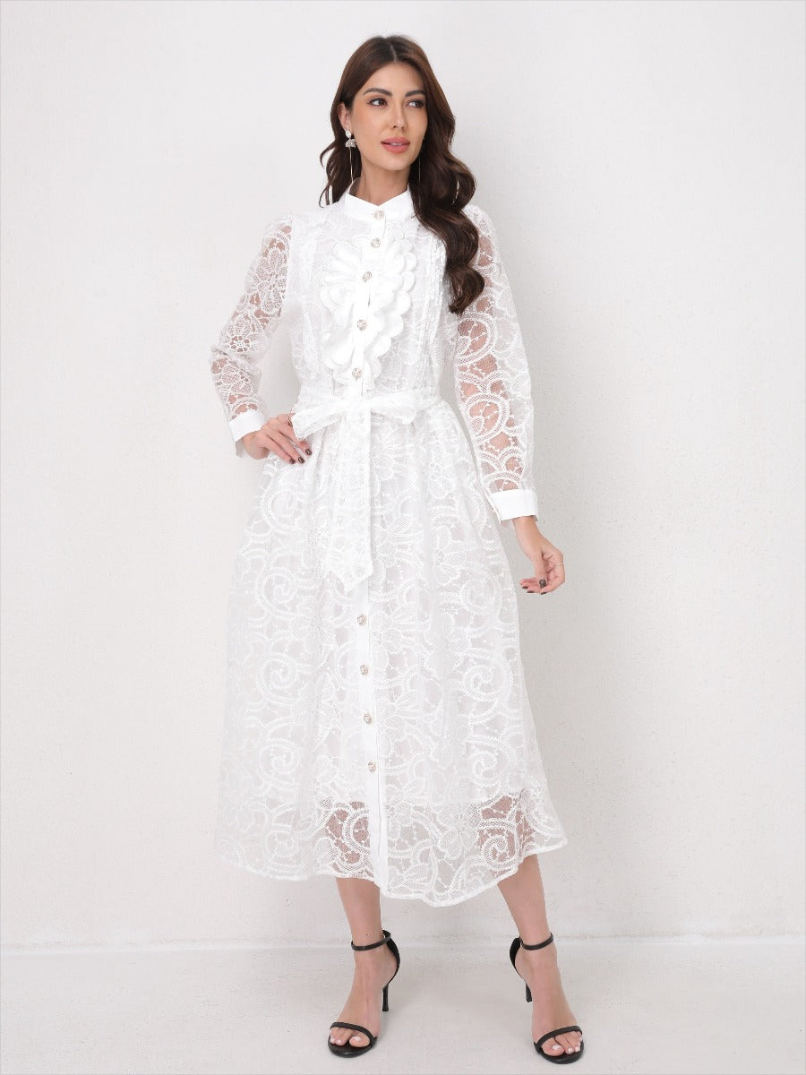 Heavy Embroidery Mesh Maxi Dress