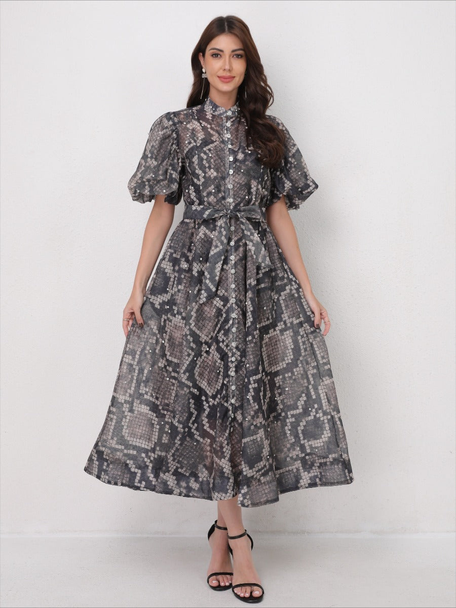 Rhinestone Short Sleeve Maxi Dress