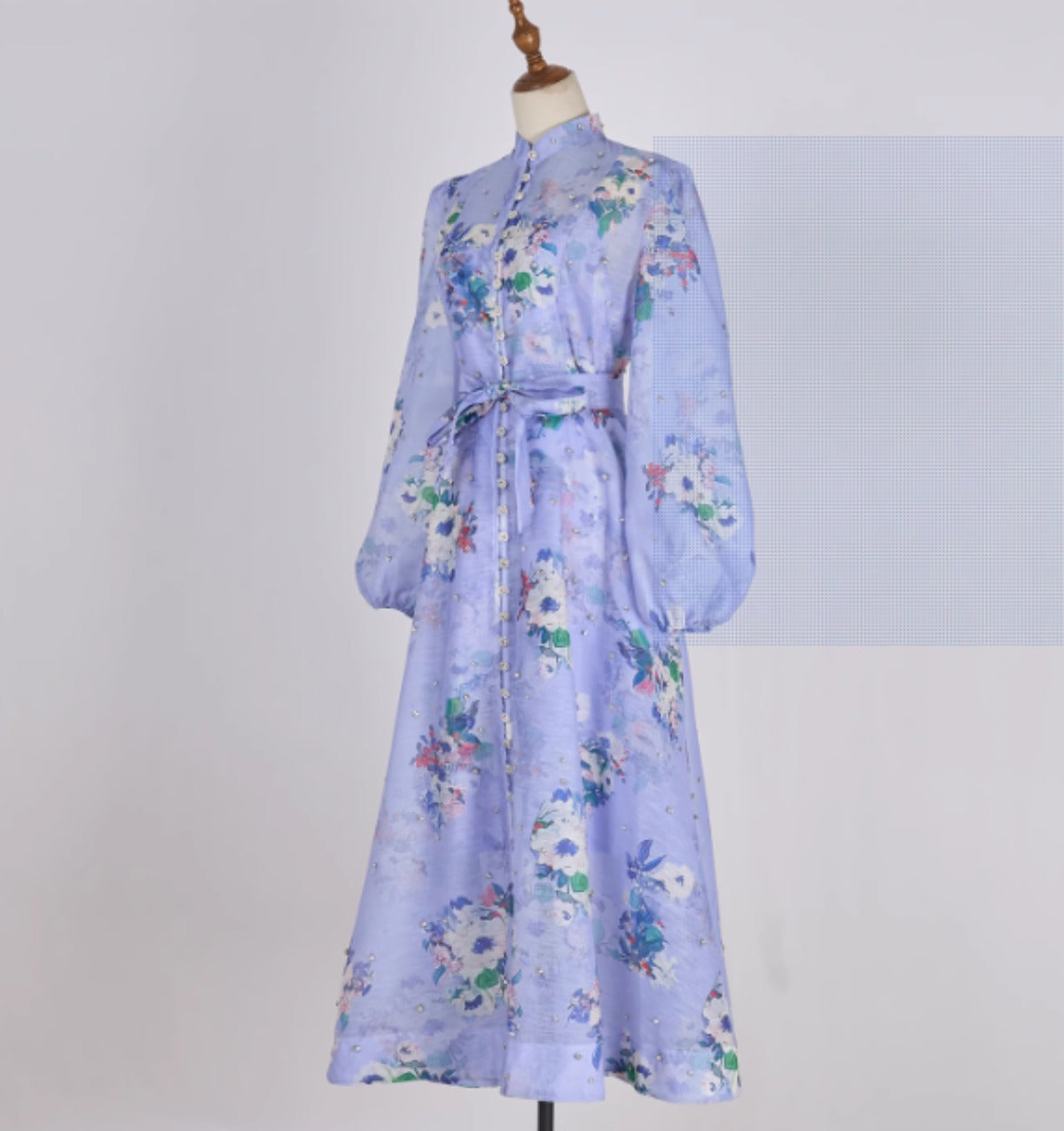 Starry Nail Diamond Single Breasted Printed Dress
