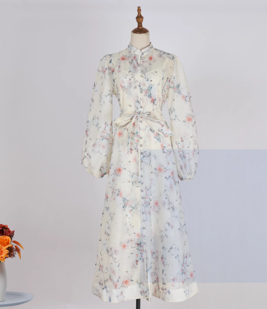 Starry Nail Diamond Single Breasted Printed Dress