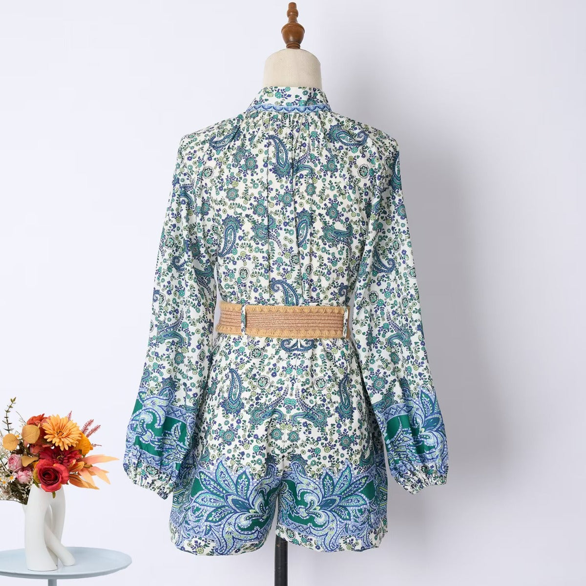 Printed Stand Up Collar Single Breasted Sets