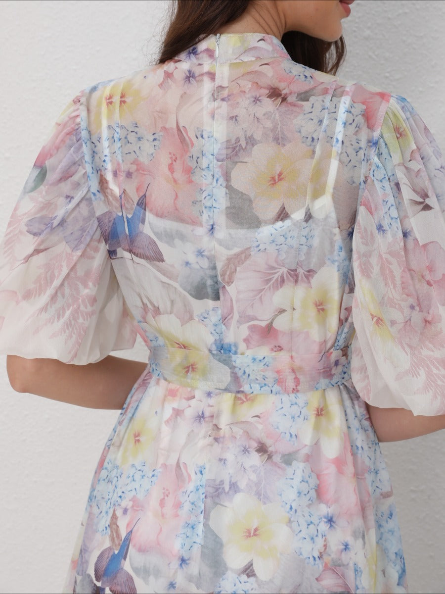 Floral Print Short Sleeve Maxi Dresses