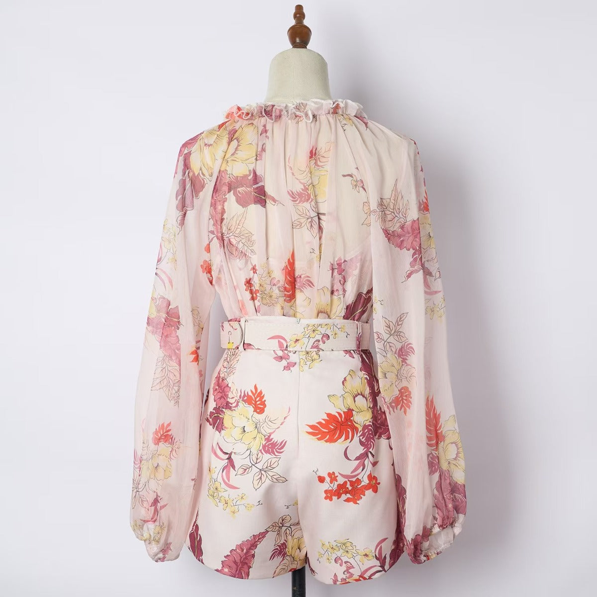 Printed Fungus Collar Long Sleeved Chiffon Sets