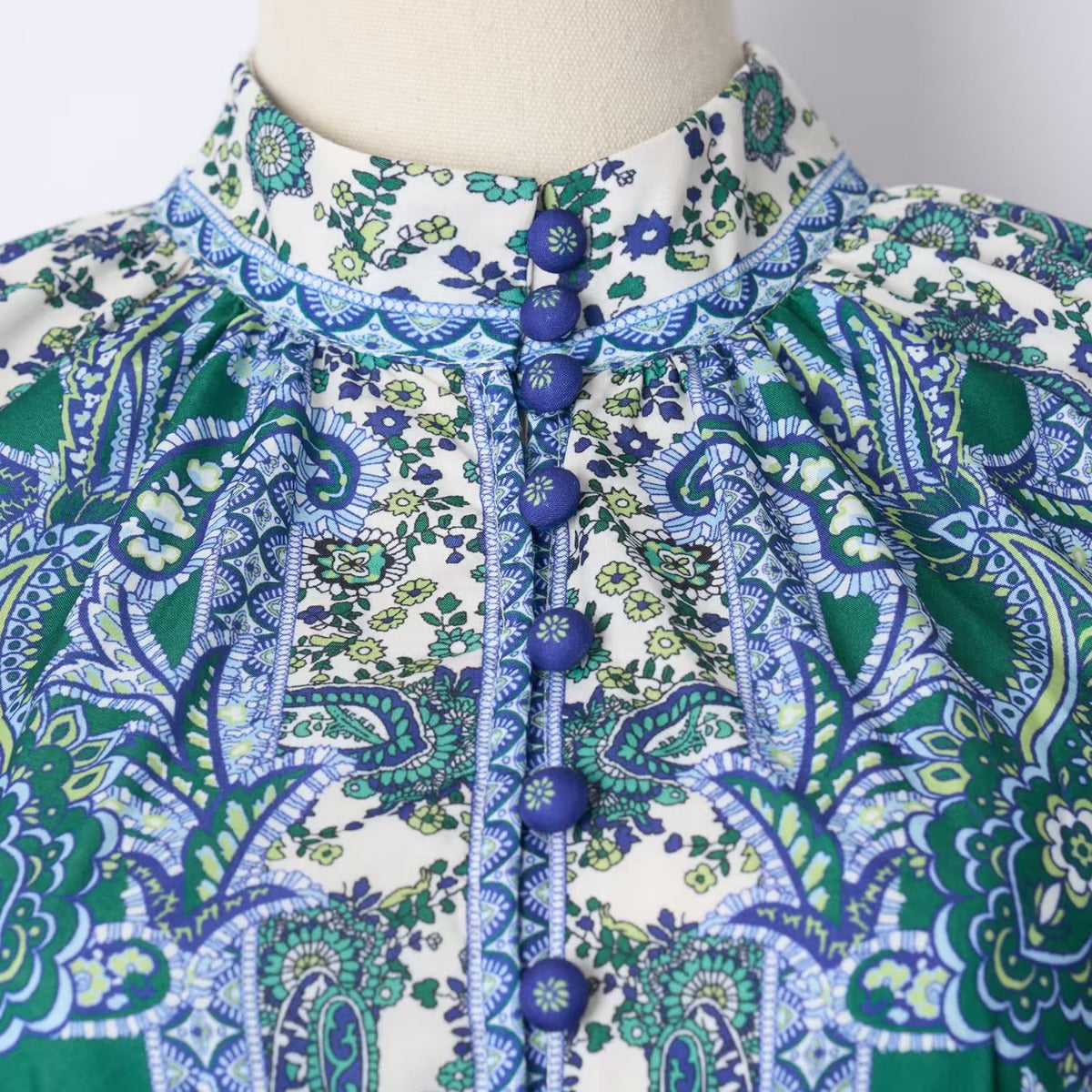 Printed Stand Up Collar Single Breasted Sets