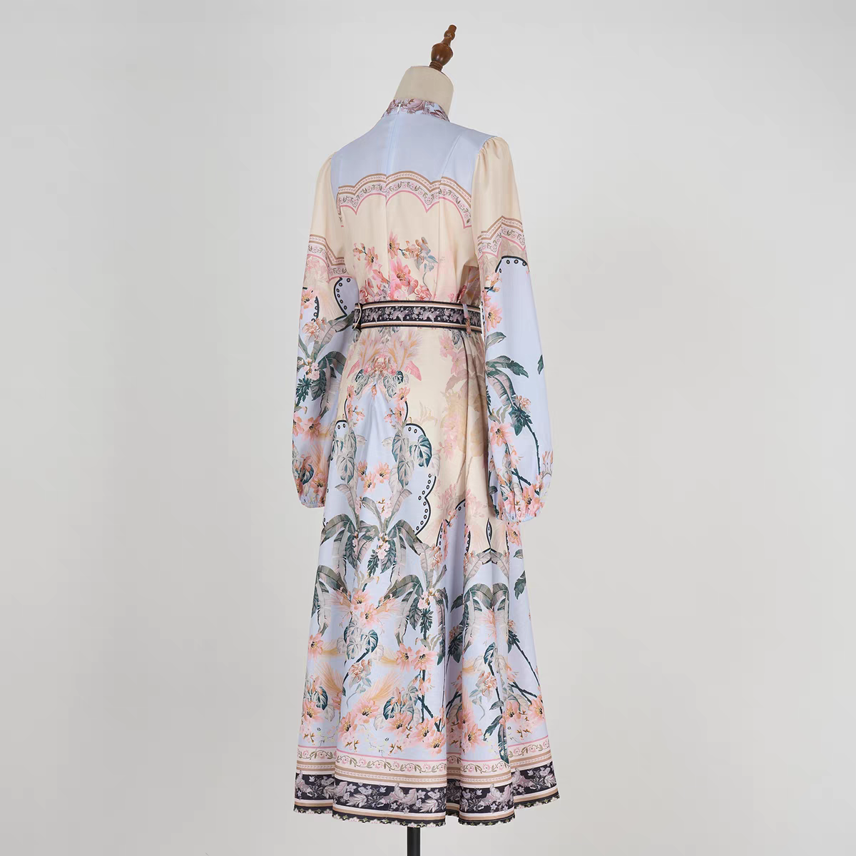 Print Beaded Flower Buttons Dress